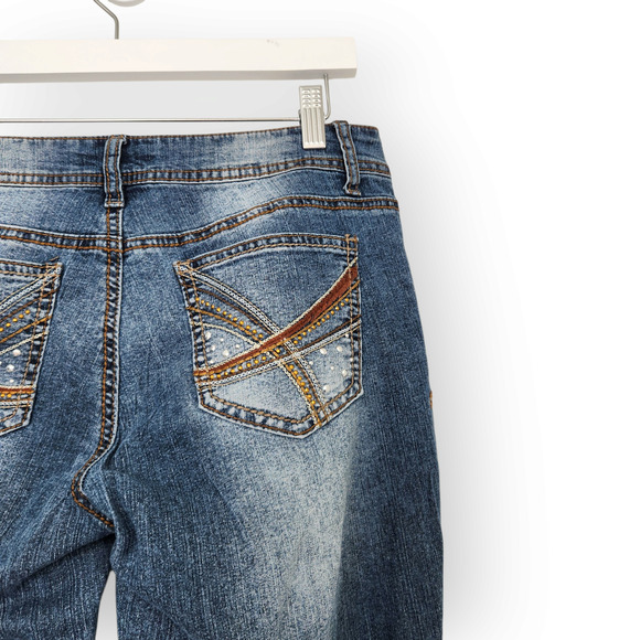 Y2K LEI Ashley Low Rise Slim Bootcut Jeans Brown Stitching Pocket Design Jeans 2 - Picture 8 of 10